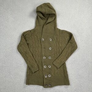 Diesel Alpaca Wool Blend Cable Knit Hoodie Cardigan Sweater Women Large Green